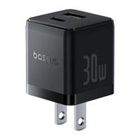 CARGADOR DE PARED 2 PUERTOS BASEUS, CARGA RPIDA, 1 TIPO C1 USB-A 30W, COLOR NEGRO