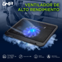 BASE ENFRIADORA GHIA / PARA LAPTOP / CON VENTILADOR Y LUZ LED / USB