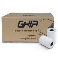 PAQUETE ROLLO PAPEL TERMICO GHIA CTG80N / 80X70 MM /PARA IMPRESORAS DE 80MM / REACCION NEGRO / 50 UNIDADES
