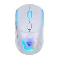MOUSE / GAME FACTOR / MOW700 INALÁMBRICO, CARCASAS INTERCAMBIABLES, 2.4G+BT, PIXART 3395, 26,000 DPI, RGB, BLANCO