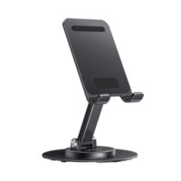 Soporte para Teléfono Celular Giratorio | 360° de Rotación | Angulo Ajustable | Altura Ajustable 17-20cm | Antideslizante | Ejes Giratorios de Alta Precisión| Plegable | Aluminio | Color Gris