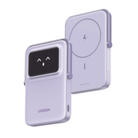 Power Bank Serie UNO Inalambrico | 10000mAh | 7.5W/20W | Con Emojis de Estado | Carga Rápida USB-C Bidireccional | Pantalla TFT Inteligente | Con Holder | Color Purple.