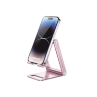 Soporte para Teléfono Celular de Aluminio / Angulo Ajustable / Amplia Compatibilidad con dispositivos de 4.7'' a 7.9'' / Antideslizante / Antiarañazos / Plegable / Color Rosa