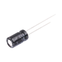 Capacitor Electrolítico en Aluminio, Radial de 220 µFd, 16 Vcc, 105 °C, 6.3 x 11 mm.