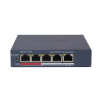 Switch PoE+ / Monitoreable / 4 Puertos 10/100 Mbps PoE+ / 1 Puerto 10/100 Mbps Uplink / Configuración Nube Hik-PartnerPro / Modo Extendido hasta 300 Metros / 45 W