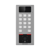 Teclado con Lector Físico de QRs para Exterior Antivandálico IP65 & IK09 con función de Videoportero Multiapartamento / Tarjeta, Código QR, PIN o App HikConnect / Cámara 2 MP compatible con NVRs / Soporta b