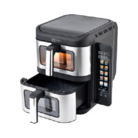 FREIDORA DE AIRE DOBLE MIRATI DE 11 LITROS TOTALES CUENTA CON 2 CANASTAS DE 5.5L CADA UNA CON VENTANA, PANEL A COLOR Y RETRACTIL REGULACION DE TEMPERATURA INDIVIDUAL, 1800W, TEMPERATURA DE 60C-200C