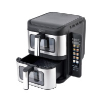 FREIDORA DE AIRE DOBLE MIRATI DE 11 LITROS TOTALES CUENTA CON 2 CANASTAS DE 5.5L CADA UNA CON VENTANA, PANEL A COLOR Y RETRACTIL REGULACION DE TEMPERATURA INDIVIDUAL, 1800W, TEMPERATURA DE 60C-200C