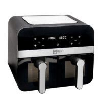 FREIDORA DE AIRE MIRATI DE 9 LITROS TOTALES CUANTA CON 2 CANTASTAS DE 4.5L CADA UNA CON VENTANA, REGULACION DE TEMPERATURA INDIVIDUAL 1700W, TEMPERATURA DE 80C-200C