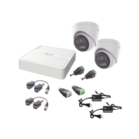 Kit HiLook Audio Bidireccional TurboHD 1080p / DVR 4 Canales / 2 Cámaras Turret (Exterior) con Bocina y Microfóno Integrado / 2 Fuentes de Poder / Accesorios