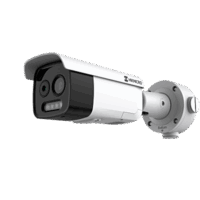 Cámara Bullet Bi-espectro Térmica y Óptica/ 256×192 Térmico + 5MP Óptico / IA para Detección Humana y Vehicular / Medición Temperatura -20°C a 150°C / Detección Fuego y Fumadores / IP67