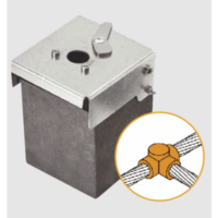 Molde de grafito horizontal unión en T horizontal de cable 1/0 AWG (pasante) con cable 1/0 AWG (terminal).