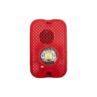 Sirena con Lámpara LED Estroboscópica / a 2 Hilos / Montaje en Pared / 16 a 24 Vcd / Configuración Estroboscópica Seleccionable / Texto en Inglés / Color Rojo / Uso exterior