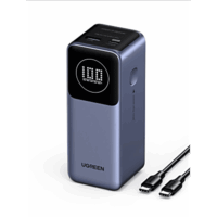 Power Bank de 12000mAh | 3 Salidas 100W Max. | USB-A + 2 USB-C | PD 3.0 | QC3.0 | FCP | SCP | Pantalla Inteligente | Carcasa Ignifuga | Color Gris | Incluye Cable USB de 50cm | Carga tu Laptop de Manera Segura.