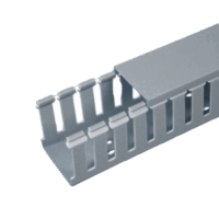 portada_0s400-2702 Canaleta Ranurada de PVC con Tapa, Tipo F, 32 mm de Ancho, 101.6 mm de Alto y 2 m de Largo, Color Gris