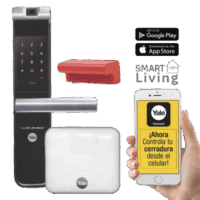Kit Cerradura con manija YMF40A y HUB, Apertura por, Código, Biometría y apertura por SMARTPHONE, Para puertas de 35 a 90 mm de espesor