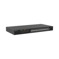 Switch PoE+ no Administrable, hasta 370 Watts Ideal para CCTV, 24 Puertos 10/100 PoE+, 2 Uplinks Gigabit (1 SFP COMBO)