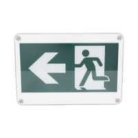 Letrero EXTERIOR de Señalización salida "Hombre Corriendo"/ Alto brillo / Uso en pared, lateral o techo / Batería de Respaldo Incluida con hasta 120 minutos de duración