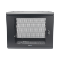 Gabinete de Pared de 9U con Puerta Perforada, 455 mm de Profundidad, Rack de 19'', Acero Reforzado Color Negro.