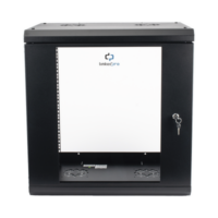 Gabinete de Pared de 12U con Puerta de Cristal Templado, 455 mm de Profundidad, Rack de 19'', Acero Reforzado Color Negro.