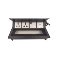 Caja Horizontal tipo Hub para escritorio color negro, con 1 Puerto HDMI Hembra-Hembra, 1 puerto RJ45 Cat6, 2 Puertos USB (Solo carga), y 2 Contactos eléctricos universales