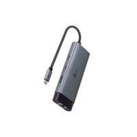 Adaptador HUB 6 en 1, 1 puerto USB-C entrada, 1 puerto HDMI 4K, 1 puerto Ethernet Gigabit, 1 puerto USB-C y 2 puertos USB-A