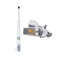 Kit de radio móvil VHF marino modelo UM-385 color blanco y antena marina Shakespeare de fibra de vidrio 5101