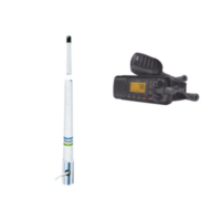 Kit de radio móvil VHF marino modelo UM-385 color negro y antena marina Shakespeare en fibra de vidrio 5101