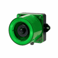 Combinacion de baliza LED color Verde y sirena electrónica de 31 tonos resistente a la intemperie de volumen máx. 123 dB a 12-24 VCD